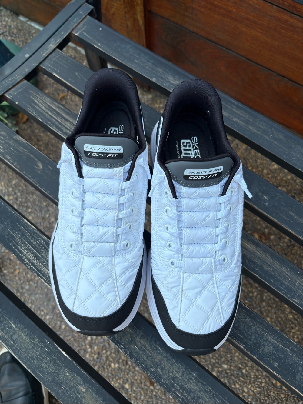 Skechers Women’s White Quilted Sneakers with Black Trim